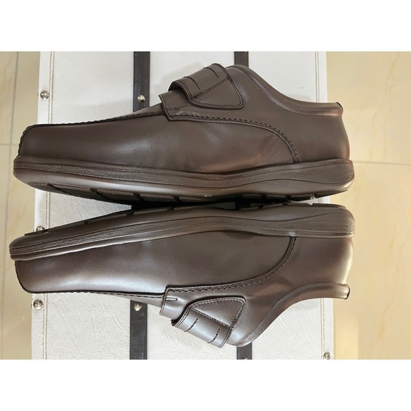 Cosyfeet Leather Loafers Mens 12.5 Brown Excellent Hook Loop Comfort Shoes